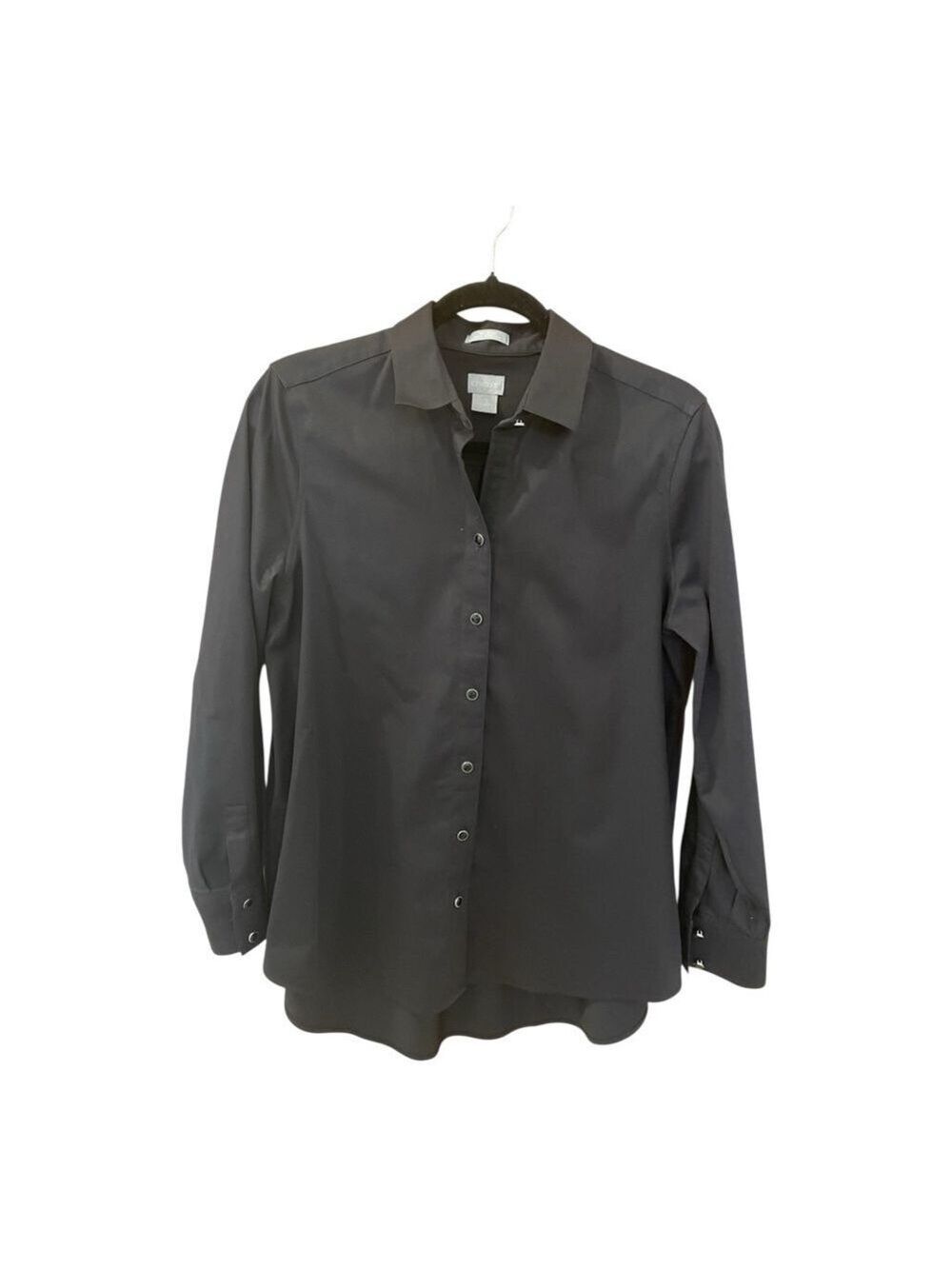 Chico's Cotton Blend Black Long-Sleeved Button-Up Blouse, Size 0.5 (6), Flared.